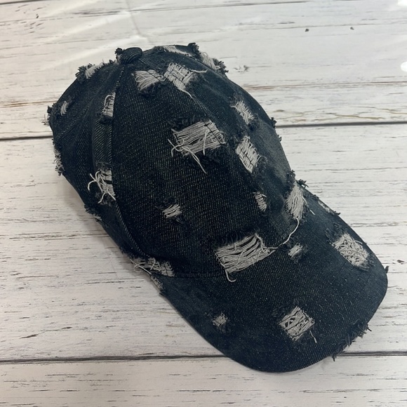 C.C. Distressed Denim Dark Wash Denim Baseball Cap One Size - Picture 3 of 10